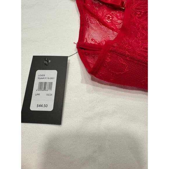 NEW Frederick's of Hollywood Lover Floral Lace Bra Set Size S/M Lipstick Red NWT - Picture 8 of 9